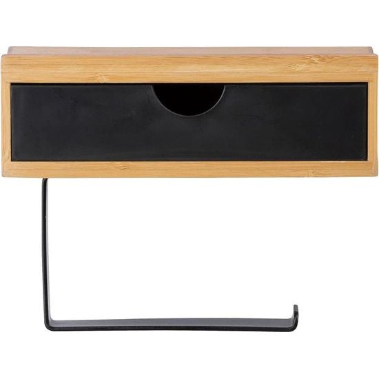 Bambusa Toilet Roll Holder with Practical Shelf Made of High-Quality Bamboo, Drawer for Wet Wipes, Holder for Wall Mounting, Includes Mounting Material, 18.5 x 14 x 10.5 cm, Natural/Black