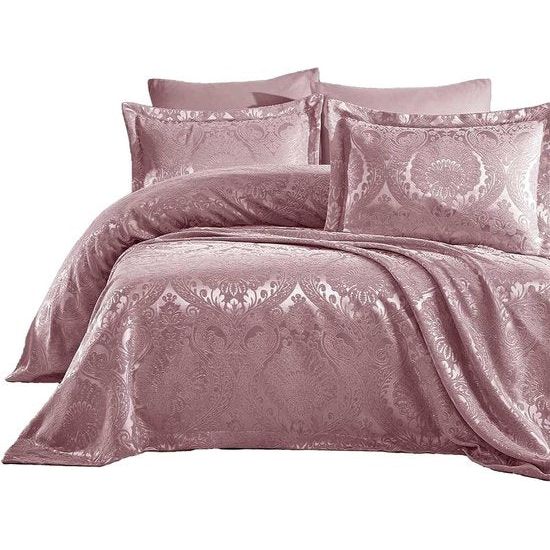 Sprei 240 x 260 cm en 50 x 70 cm, 2 kussenlussen, dekbed, spreien, jacquard chenille stof, woonken, zacht en modern, roze
