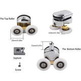 4 stuks douchedeurwieltjes, 23 mm schuifdeurwielen, 2 boven- en 2 onderste douchewielen in chroom, douche-deurbevestiging wielen voor gebogen deuren glazen deuren 4-6 mm