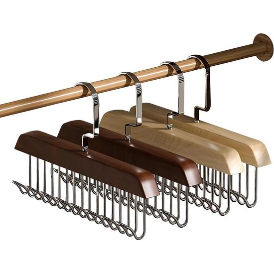 Houten kleerhangers, 4 sets, riemhangers van hout, hangers voor kleding met meerdere haken, 360 graden draaibare beugel, voor sjaalhangers, stropdassenhouder, riemhouder