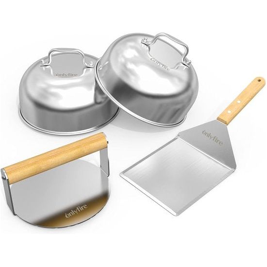 Roestvrijstalen grillbestek, 4-delige grillkoffer, set met ronde hamburgerpers, grillspatel, 2 hamburgerkoekjes, barbecue-accessoires voor heerlijke hamburgers, patties, spek, steak, voor buiten en binnen.