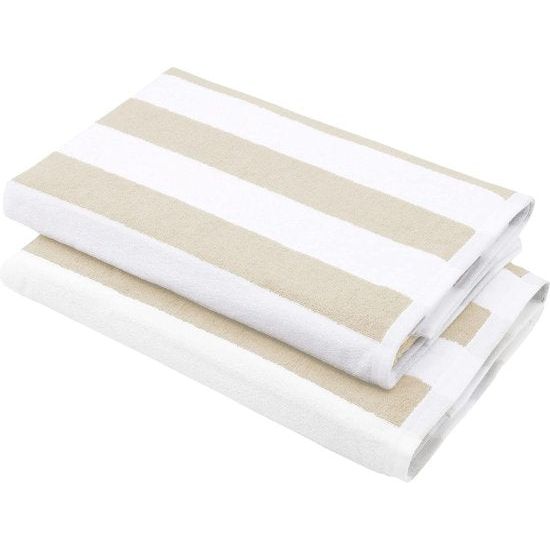 Saunahanddoek set van 2, 70x180 cm, beige-wit gestreept