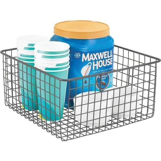 Multifunctionele mand van metaaldraad – flexibele opbergmand voor de keuken, voorraadkamer enz. – compacte en universele draadmand met handgrepen – grijs