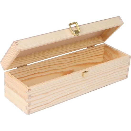 Wooden Wine Box | Wine Box for 1 Bottle with Lid and Cap | 36 x 11 x 9.8 cm | Perfect for Decoupage, Storage, Decoration or as a Gift | Made of Natural Pine Wood