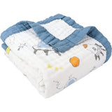 deken, 6-laags knuffeldeken, babykatoen, 110 x 110 cm,babydeken, luierdeken, zachte deken voor badhanddoek, kinderdeken voor pasgeborenen, uniseks (blauw astronaut)