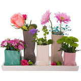 Stel bloemenvazen in, keramiek, gekleurd en wit, decoratief, multicolor.