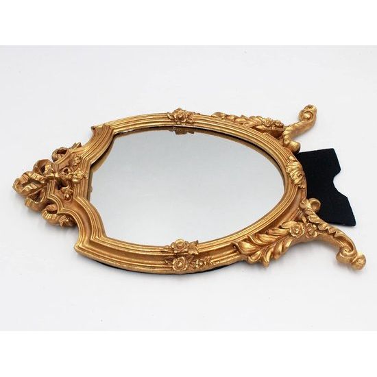 Decoratieve wandspiegel met antiek gouden harsen frame, make-upspiegel, tafelspiegel voor slaapkamer, woonkamer, dressoirdecoratie. Afmetingen: 8,5 inch breed x 13 inch lang.