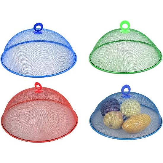 Netafdekking voor levensmiddelen, 3 stuks voedselafdekking buiten, voedselafdekking voor levensmiddelen, voedselafdekking mesh met handvat, voor keuken, picknick (3 kleuren)