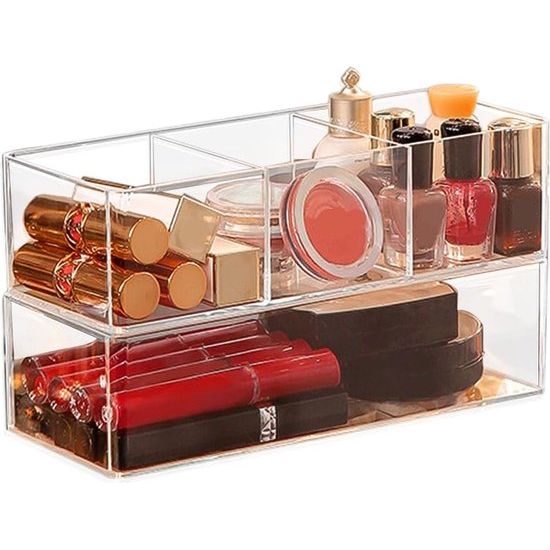 Set van 2 acryl cosmetica organizer lade make-up opbergdoos make-up tafel organizer lade opslag cosmetica make-up stapelbare cosmetische doos transparant schoonheidsorganizer