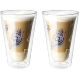 latte macchiato-glazen, pauwenveer, XXL, 450 ml, groot dubbelwandig borosilicaatglas, koffieglas, ook voor espresso, koffie, thee