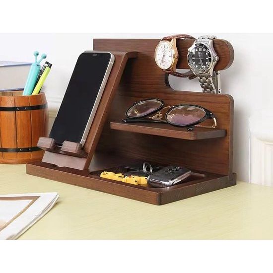 Couchbar houten telefoon mobiele houder docking station mobiele telefoon standaard portemonnee standaard & horloges organizer mannen Kerstmis cadeau echtgenoot echtgenote jubileum vader man idee gadgets