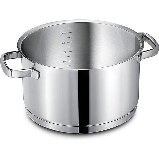 Inductiepan 24 cm met glazen deksel, kookpan groot 6 l, van 18/10 roestvrij staal, handvat niet heet, gesmede bodem voor alle fornuizen, pot groot als soeppan pastapot spaghettipot | kookpot