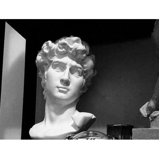 David Head, gedeeltelijke replica van het volledige standbeeld van Michelangelo's David