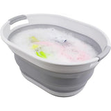 Ovale opvouwbare wasmand van kunststof, opvouwbare pop-up opbergbak/organizer, draagbare wasmand, ruimtebespare wasmand (1, wit/grijs)