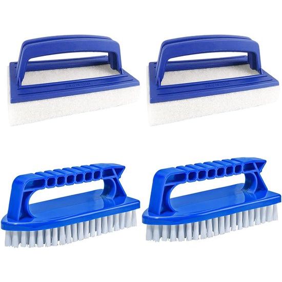 Zwembadsponsborstels, 4 stuks, zwembadreiniging, handschrobber, kunststof, zwembadborstel, herbruikbaar, met handvat voor het reinigen van vuil en mos