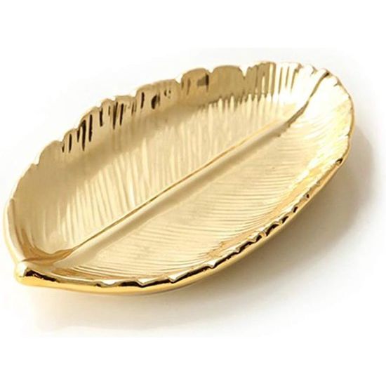 Golden Leaf Shaped Kleine keramische sieraden ring snack dessert serveerbord halsketting armbandhouder lade organizer - klein bladgoud