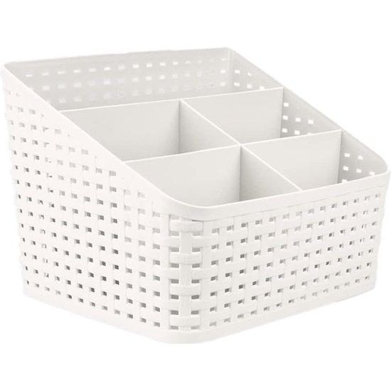 Cosmetic opbergmand, organizer, rotan opberghouder met 5 vakken, Kunststof make-up, opbergruimte, desktop organizer, cosmetica, multi-grid opbergdoos voor bureau en kantoor