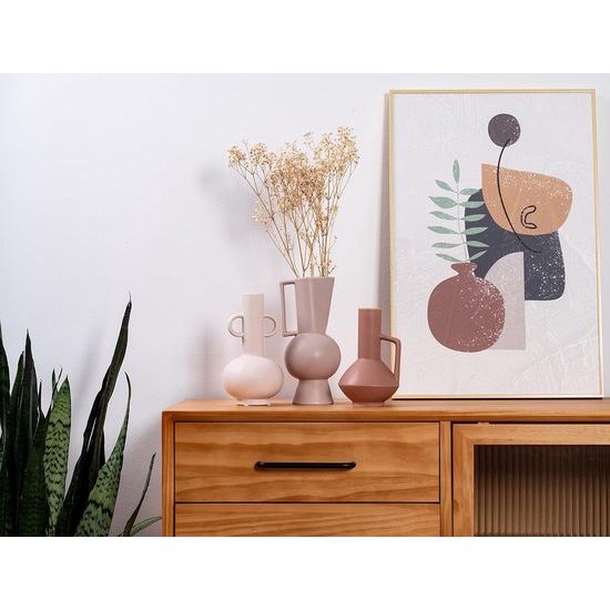 Morandi Vaasdecoratie voor Valentijnsdag, 3-delige set beige roze vazen met handvat, decoratieve mat bloemenvaas voor woonkamer, slaapkamer, kantoor, schoorsteenmantel