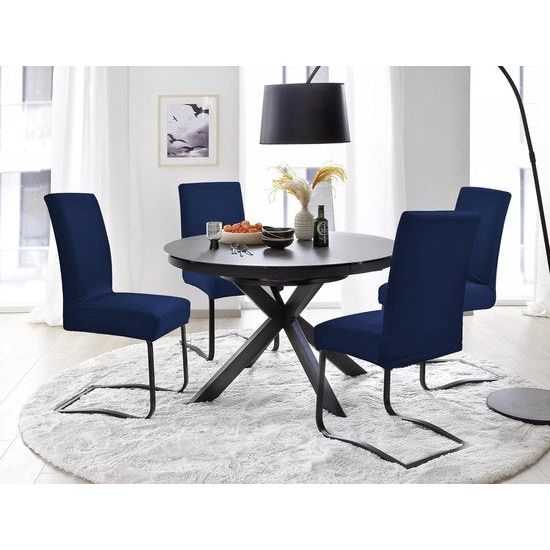 Stoelhoezen voor eetkamerstoelen, eetkamerstoelen, set van 6, stretch, eetkamerstoelhoezen, spandex, afneembaar, wasbaar, voor keuken, hotel, eetkamer (marineblauw)