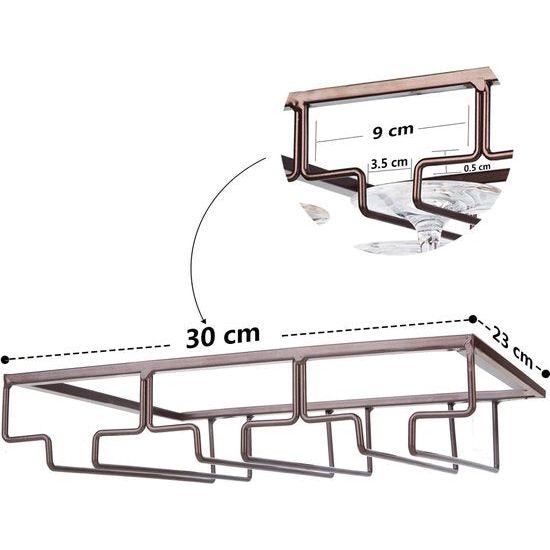 Wijnglashouder Onderkast Glashouder voor wijnglazen Glaswerk Opknoping Metaal Wijnglasrek Glazenopslag voor keuken Bar Restaurant Bruin
