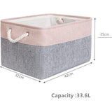 Grote opbergdoos, 3 stuks, stoffen opbergmand, met handgrepen, mand, opslag voor plank, kast, kinderkamer (grijs/roze, 42 x 32 x 25 cm)