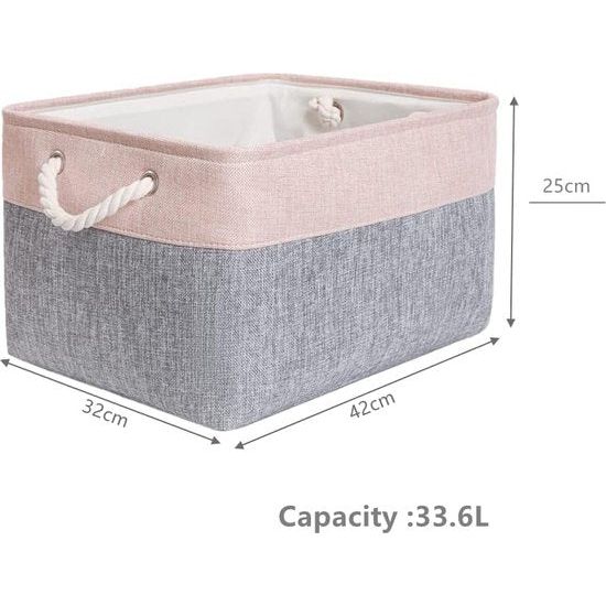 Grote opbergdoos, 3 stuks, stoffen opbergmand, met handgrepen, mand, opslag voor plank, kast, kinderkamer (grijs/roze, 42 x 32 x 25 cm)