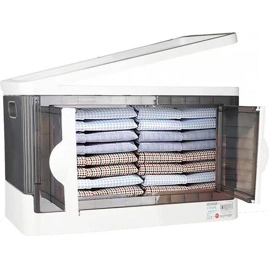 Opbergdoos met deksel, opbergdoos keuken, 56 l, grote plastic box, organizer, box, opbergdozen met wielen, transparant, groot, ideaal voor keuken, woonkamer en slaapkamer (1 stuks)