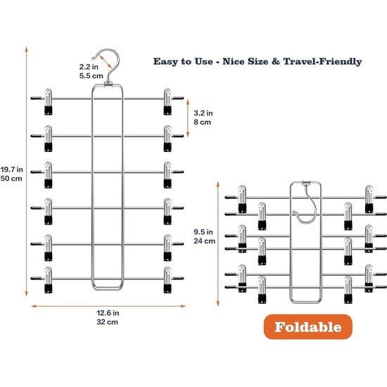 Broekhanger, ruimtebesparend, metalen broekhanger, klemmen, set van 2, broekkleerhangers van metaal, met verstelbare klemmen, antislip, voor broek/rokken, zwart (2 stuks)