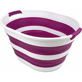 Wasmand van kunststof, inklapbaar, 23 l, ovale kuip/mand, opvouwbare opbergcontainer/organizer, draagbare wasmand, ruimtebesparende wasmand (1, wit/paars)