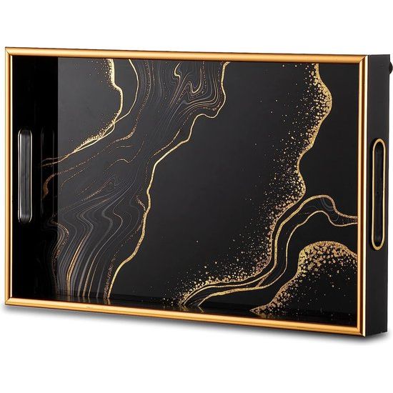 Decoratief Dienblad Koffie Dienblad Dienblad: Zwart Decoratief Goud Salontafel Dienbladen Decor Art Deco Dienbladen met Handgrepen voor Ottoman Bar Home Decor Eenvoudig schoon te maken en wasbaar