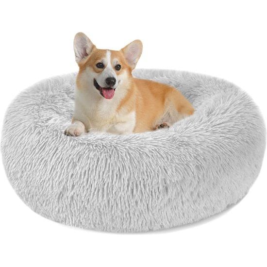 Kattenbed, wollig, rond, van pluche, donut, behaaglijk hondenkussen, hondenmand, wasbaar, S/M/L/XL/XXL voor kleine, middelgrote en grote honden, katten en andere huizen (XL-70 cm, lichtgrijs )