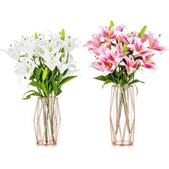 Decoratieve glazen bloemenvaas van glas met metalen standaard