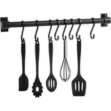 Haaklijst keuken, zelfklevende keukenhakenlijst met 8 beweegbare haken, ruimtebesparende gebruiksvoorwerpenhouder zonder boren, wand-accessoirehanger voor keuken, badkamer, slaapkamer (zwart)