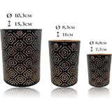 Lantaarn Set Oosterse Decoratie - Kaars/Theelichthouder Goud Zwart - Metaal - Marokkaans/Indiaas Modern Woondecoratie Lamp/Lantaarn, 3 Stuks
