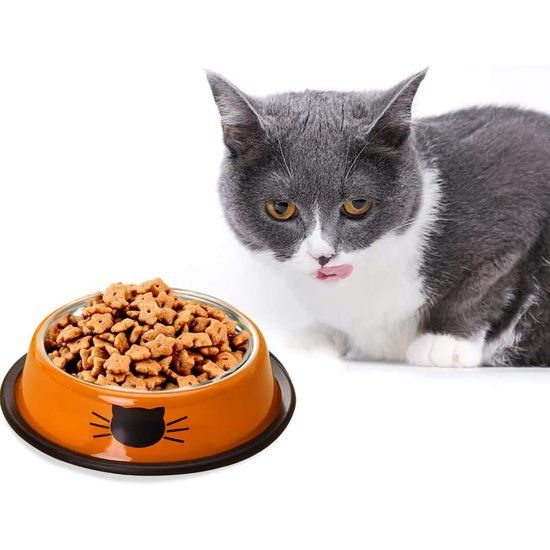 Cat Bowls Cat Bowl Set, 2-delige antislip kattenbakken van roestvrij staal, voerbak, kattenwaterbak, kattenbak verhoogt kommen en drinkbakken voor huisdieren (zwart + oranje)
