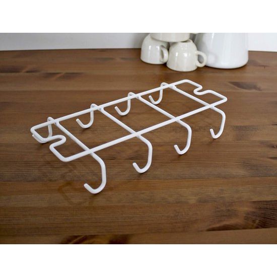 Haken voor kopjes bekerhouder kastopbergruimte voor 8 kopjes metalen haken om onder kasthouder op te hangen witte hanger haakstrip onder kast