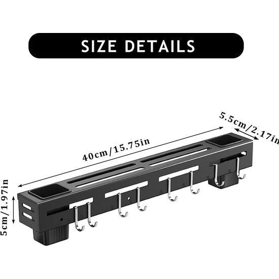 Roestvrij stalen haaklijst keuken, wandgemonteerd keukengerei organizer rek met 6 haken, zelfklevende keukenhaak rail zonder boren voor keukengerei, keukenhulp, kookaccessoires