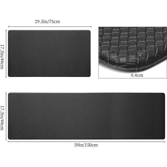 Keukenvliesmatten, set keukenvliesmatten, wasbaar, antislip, loper, stofdichtheid voetmat (2 stuks, zwart, 44 x 75 cm + 44 x 150 cm)