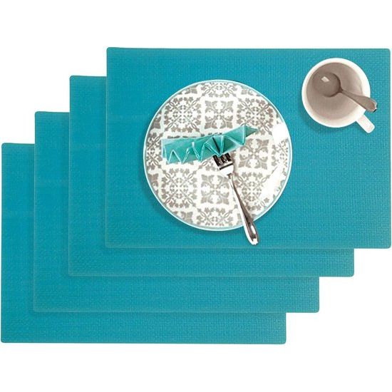 placemats, 4 stuks, 45 x 32,5 cm, polypropyleen, geschikt voor levensmiddelen, afwasbaar, turquoise