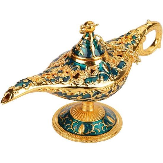 Aladdin Lamp, Metal Carved Hollow Legend Lamp Hollow Aladdin Magic Genie Light Desired Pot Decoration