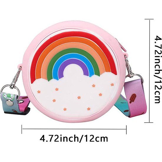 Schattige kleine meisjes portemonnee, handtas meisjes met verstelbare riem, minitas meisjes met ritssluiting, regenboogrugzak, klein, kinderhandtassen voor meisjes, koerierstassen, roze, roze