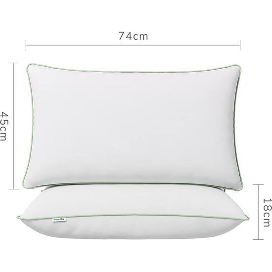 Kussen 45x74 set van 2, 2200 g (1100 g x 2) in hoogte verstelbaar kussen rechthoekig slaapkussen wit bedkussen met rits wasbare kussensloop