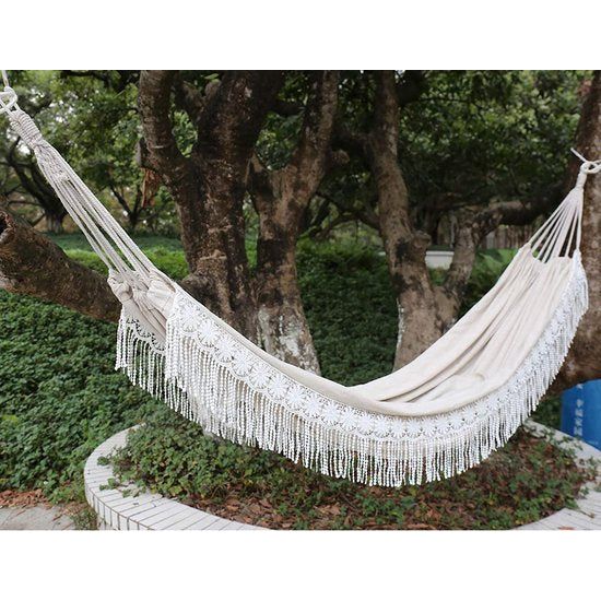 Boho Fringe Hangmat 2 Persoons Luxe Braziliaans Macrame Ontwerp Strand Tuin Slaapkamer Patio Veranda Binnen Buiten Bruiloft Decor