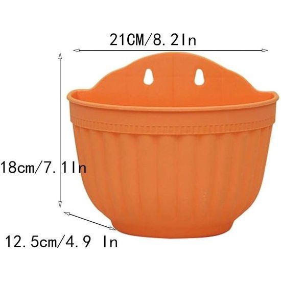 Set van 2 stuks buiten hangende plantenbakken muur hangende plastic bloempot voor balkonhek wandgemonteerde plantenbakken met afvoer en 4 haken (oranje+oranje)