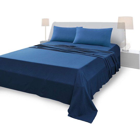 100% katoenen eenpersoonslakenset, eenpersoons hoeslaken 180 x 200 cm, bovenlaken 250 x 280 cm, 2 kussenslopen 50 x 80 cm - marineblauw