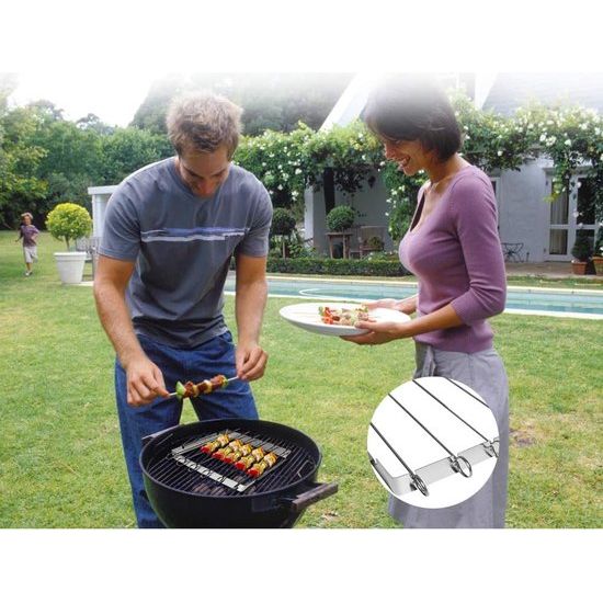 Grillspiesen roestvrij staal, grillspiesen, vleessspiesen, grillaccessoires, gasbarbecue BBQ, cadeau 2 siliconen borstels