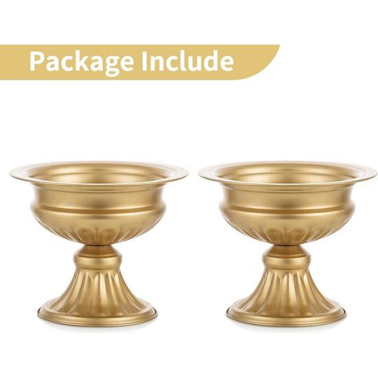 Gouden vazen voor bruiloft - 2 stuks 16,4 cm hoogte metalen urn vaas. Elegante bulk bruiloft middenstukken voor tafels. Bloemen trompet vaas voor verjaardagsfeestje en huisdecoratie.