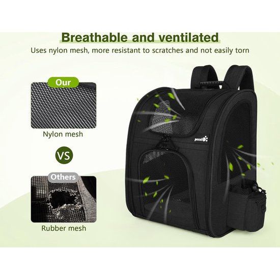 Pet Backpack with Mesh Window, Portable and Foldable Cat Bag, Breathable and Lightweight Dog Bag, Waterproof Oxford Cloth with Lots of Space, Multifunctional Non-Slip Black, XL