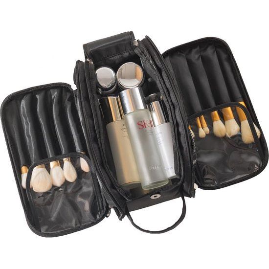 Cosmetische tas met grote capaciteit voor dames, 3 lagen met borstelcompartiment, reismake-uptas, grote make-uptas voor dames en meisjes, zwart