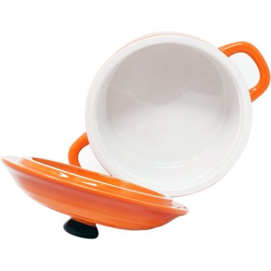 ToCi 4 x kleine ovenschalen met deksel, mini-ovenvormen van keramiek, 200 ml, ronde vormpjes 10 x 5 cm, kleine ovenschaal, kleur: oranje in set van 4